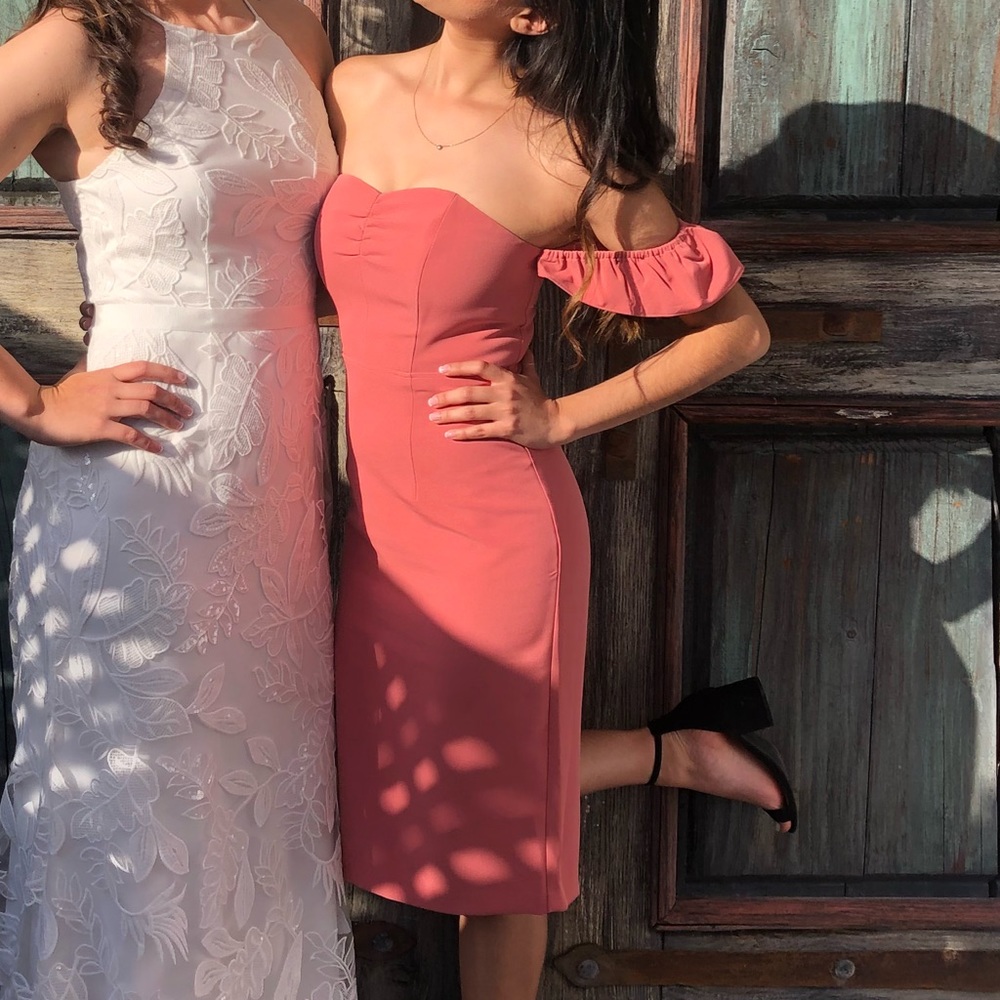 Off the shoulder peach dress